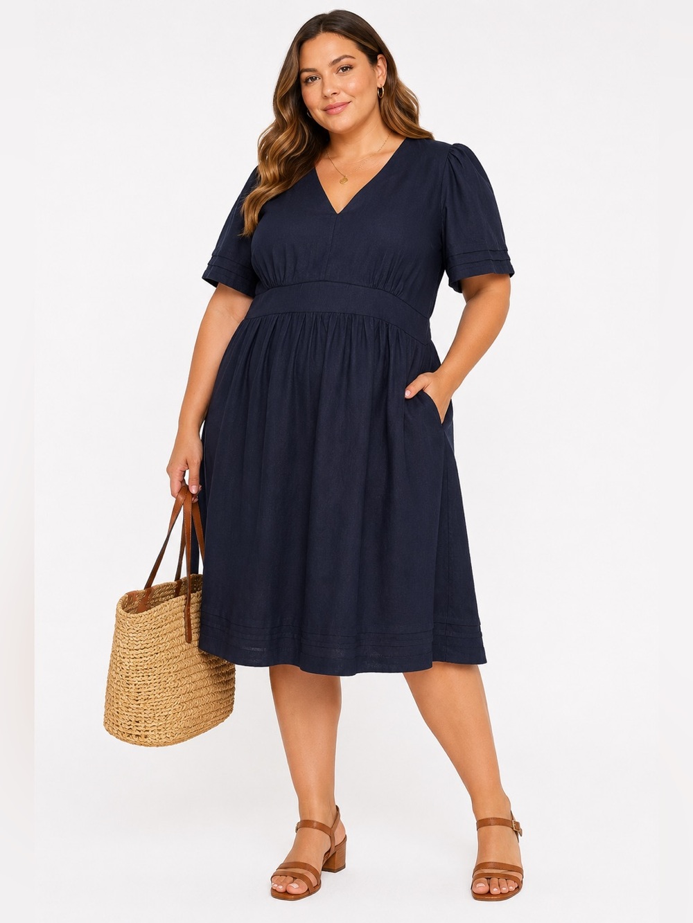 BODEN Eve Navy Linen Short Dress Cottagecore Coastal Quiet Luxury Euro Summer